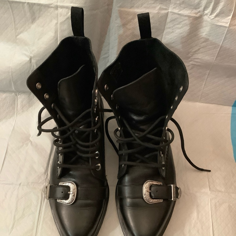 Dr Martens Ulima Black Leather Combat Buckle Boots Women's Sz. 9 US Sold Out​​​ - Picture 10 of 14